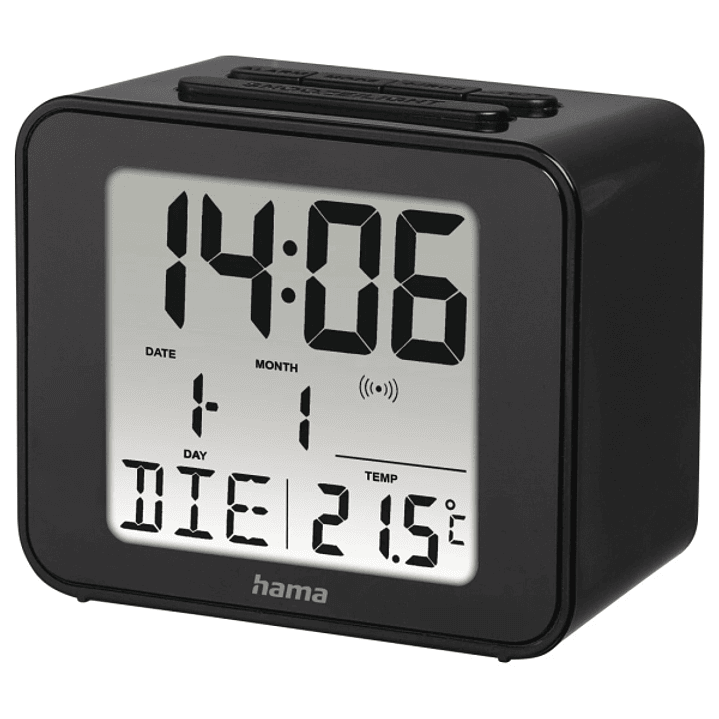 Hama Cube Radio Reloj Despertador - Pantalla Digital - Termometro - Funcion de Repeticion de Alarma - Zona Horaria Ajustable - 7x4x6cm - Color Negro 1