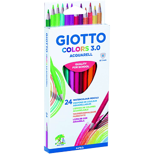 Giotto Colors Acquarell 3.0 Pack de 24 Lapices Triangulares de Colores Acuarelables - Mina 3 mm - Madera - Colores Surtidos