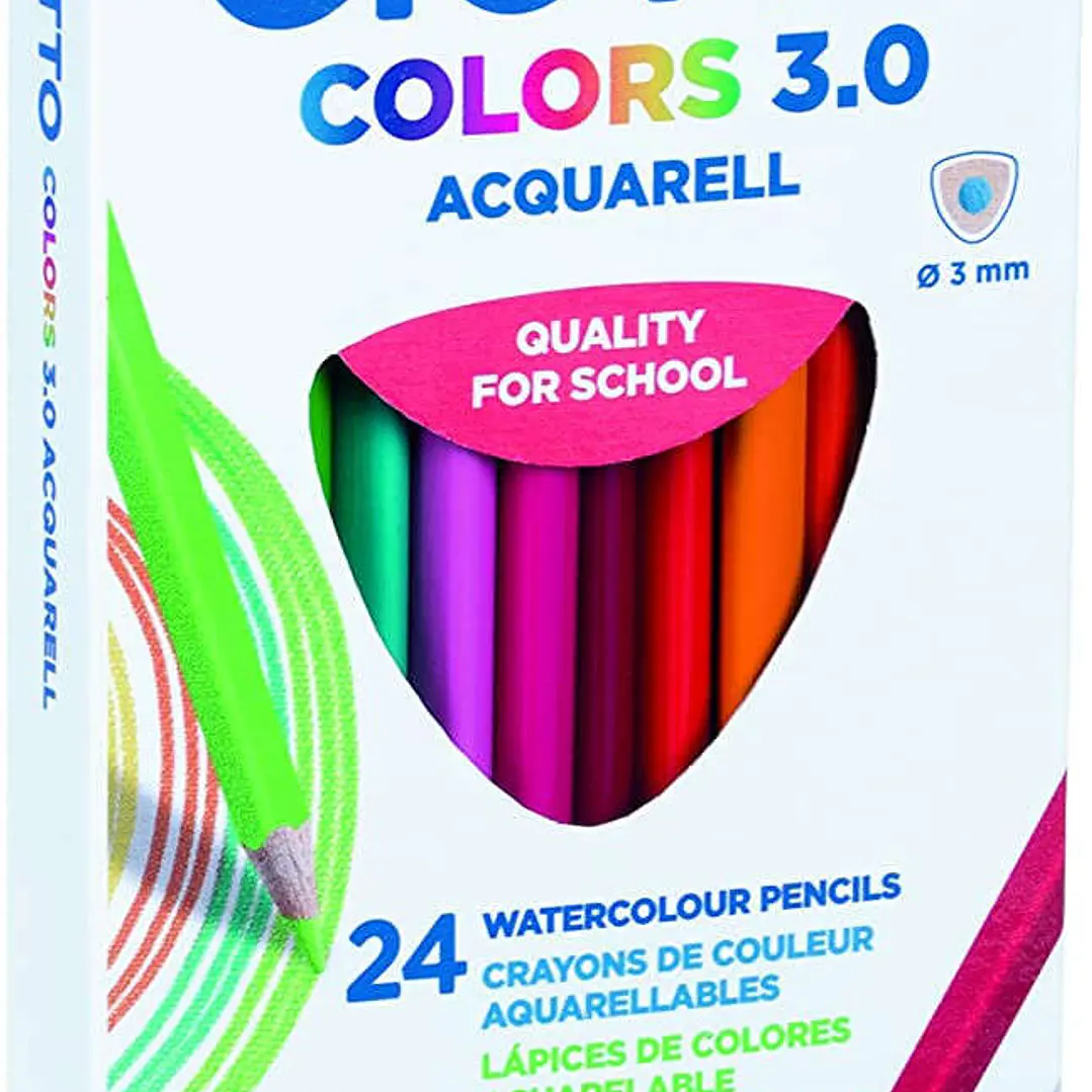 Giotto Colors Acquarell 3.0 Pack de 24 Lapices Triangulares de Colores Acuarelables - Mina 3 mm - Madera - Colores Surtidos 1
