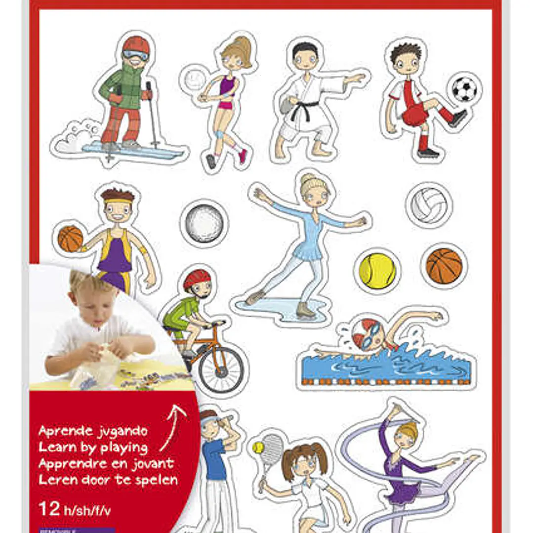 Apli Bolsa de Gomets Tematicos Deportes - 204 Gomets en 12 Hojas - Ilustraciones Divertidas para Enriquecer Vocabulario y Habilidades Motoras - Adhesi 1