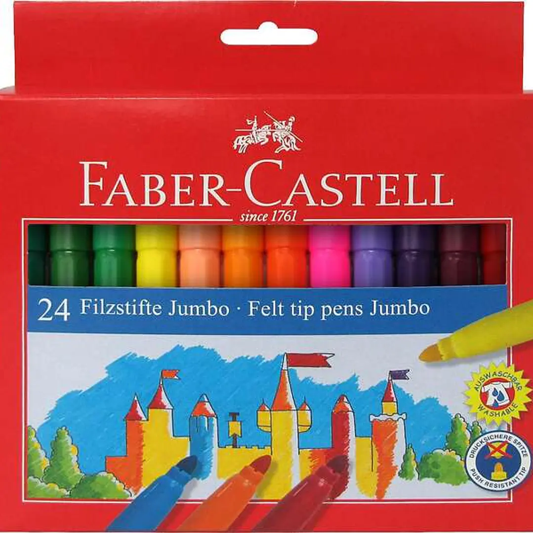 Faber-Castell Jumbo Pack de 24 Rotuladores Punta Gruesa - Tinta con Base de Agua Lavable - Colores Surtidos 1