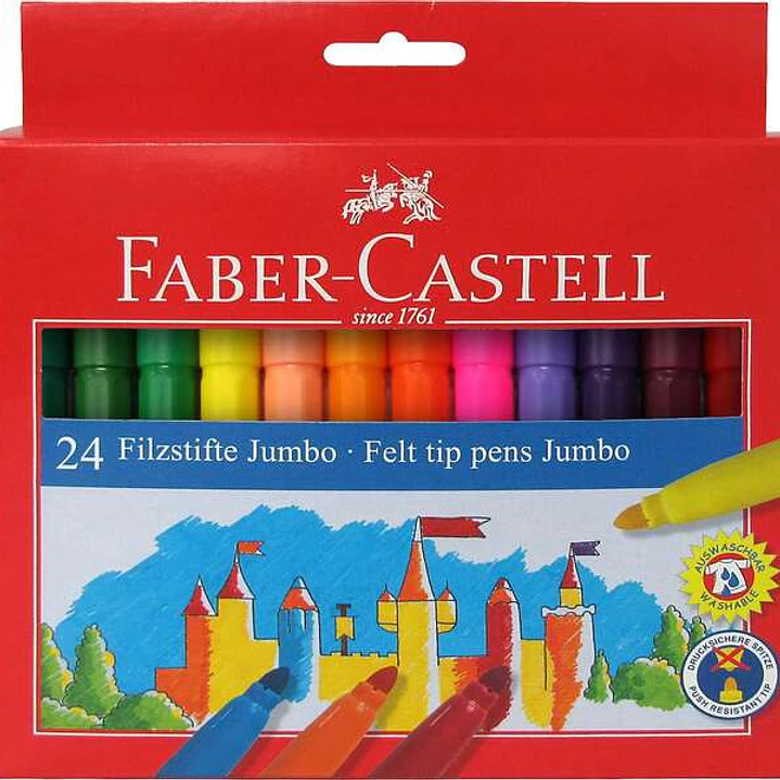 Faber-Castell Jumbo Pack de 24 Rotuladores Punta Gruesa - Tinta con Base de Agua Lavable - Colores Surtidos 1