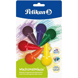Pelikan Ceras de Raton BL6  - Forma Ergonomica - No Mancha - Colores Surtidos