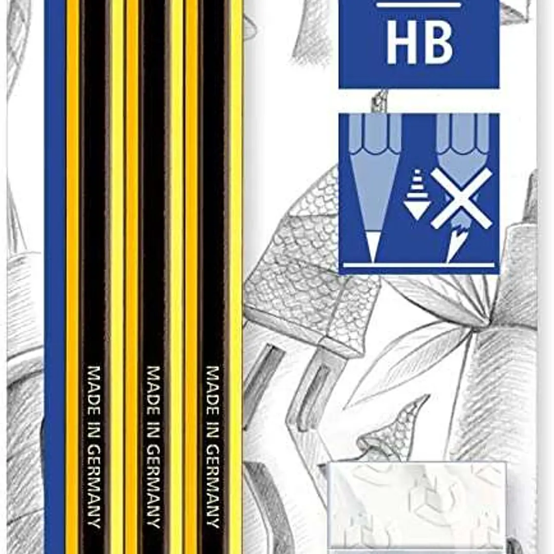 Staedtler Noris 120 Pack de 3 Lapices de Grafito Hexagonales 2HB + 1 Gomas de Borrar Mars Plastic - Madera de Bosques Sostenibles 1