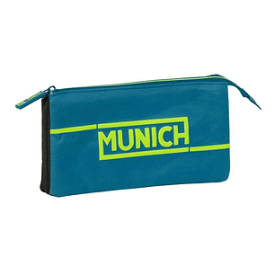 Safta Munich Land Portatodo - 3 Compartimentos con Cremalleras - Bolsillo Interior - 0.6L - 220x30x120mm - Color Azul Oscuro