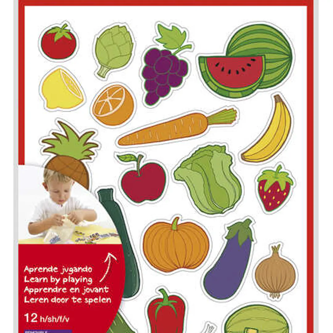 Apli Bolsa de Gomets Tematicos Frutas y Verduras - 276 Gomets - Adhesivo Removible - Desarrollados con Educadores - Ideal para Escuelas - Normas EN-71 1