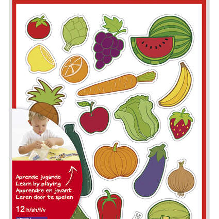 Apli Bolsa de Gomets Tematicos Frutas y Verduras - 276 Gomets - Adhesivo Removible - Desarrollados con Educadores - Ideal para Escuelas - Normas EN-71 1
