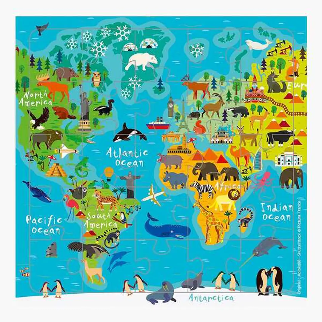 Pictura Tarjeta Puzzle - 15.5x15.5cm - Tematica Mapa del Mundo - 25 Piezas - Incluye Tarjeta Plegada y Sobre Blanco - Certificacion FSC 1