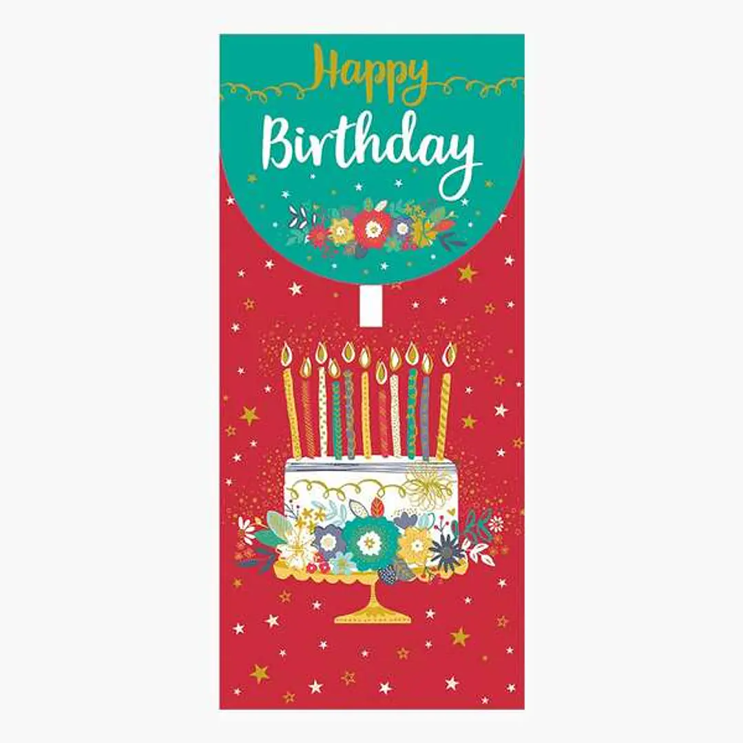 Pictura Tarjeta Money Cards - 9.6x21.3cm - Tematica Tarta de Cumpleaños - Embolsada Individualmente - Incluye Sobre Blanco - Papel con Certificacion F 1