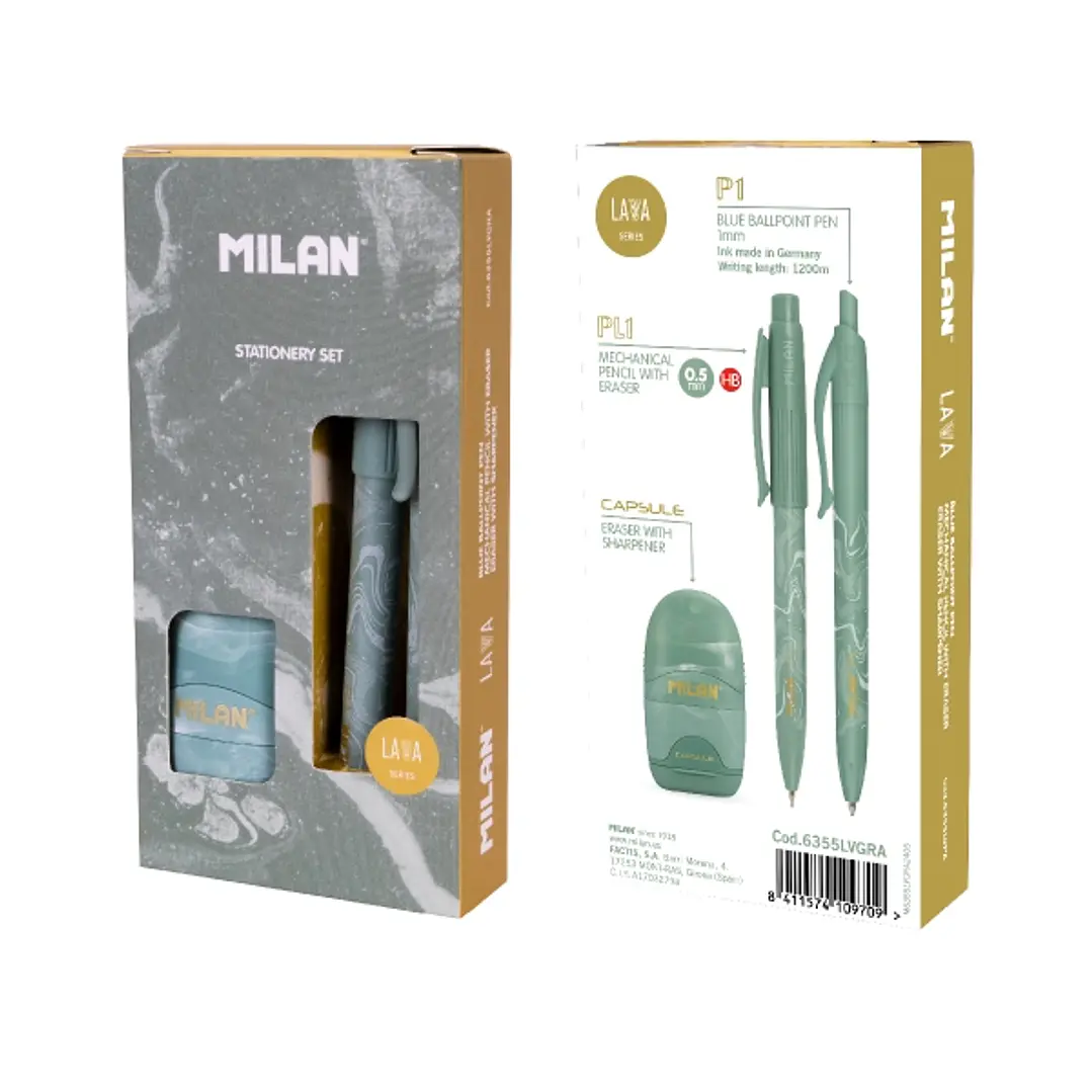 Milan Lava Pack de Boligrafo + Portaminas 0.5mm + Afilaborra - Caja de Regalo - Color Verde 1