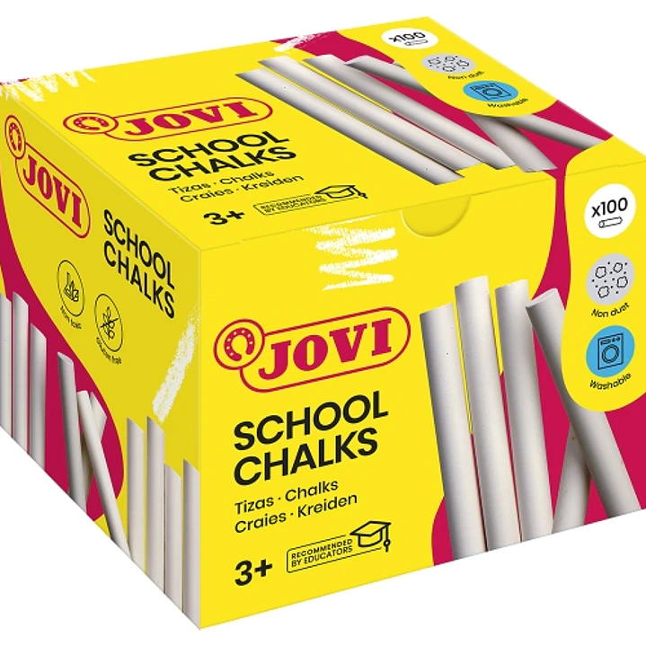 Jovi Classcolor Caja de 100 Tizas Antipolvo Blancas - Compactas - sin Polvo - Materias Primas Naturales - Trazos Nitidos - Faciles de Borrar - Resiste 1