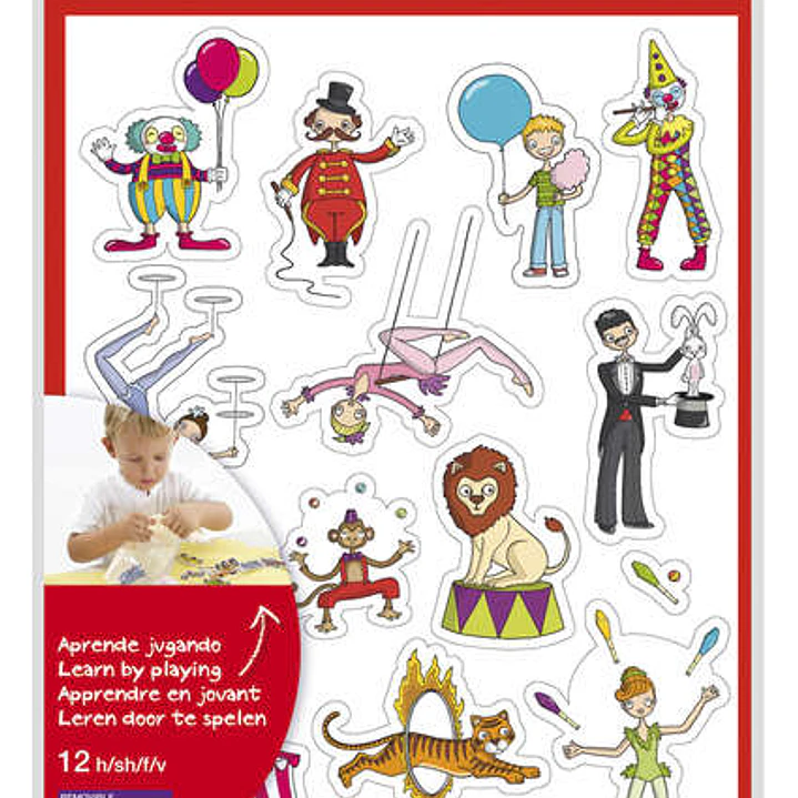Apli Bolsa de Gomets Tematicos el Circo - 168 Gomets en 12 Hojas - Adhesivo Removible - Ideal para Escuelas - Adhesivo Base Agua - Libre de Disolvente 1