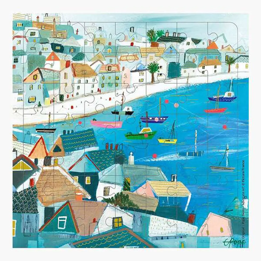 Pictura Tarjeta Puzzle Vista del Puerto de 49 Piezas + Tarjeta Plegada - Troquelado - 15.5x15.5cm - Incluye Sobre Blanco y Envoltorio de Celofan - Pap 1