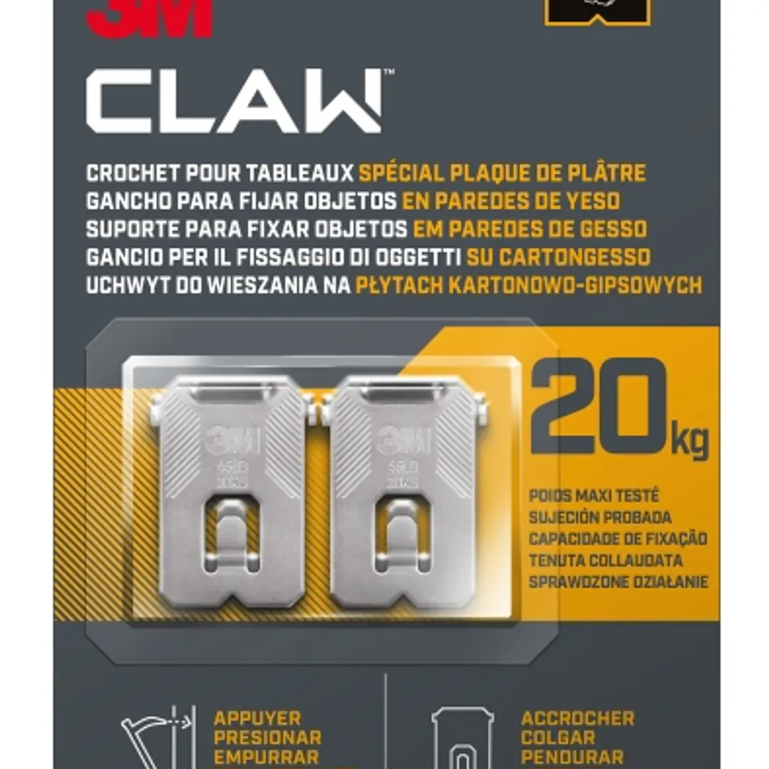 3M Claw Pack de 4 Ganchos de Metal para Paredes de Yeso - Soporta hasta 20kg - Color Gris/Titanio 1