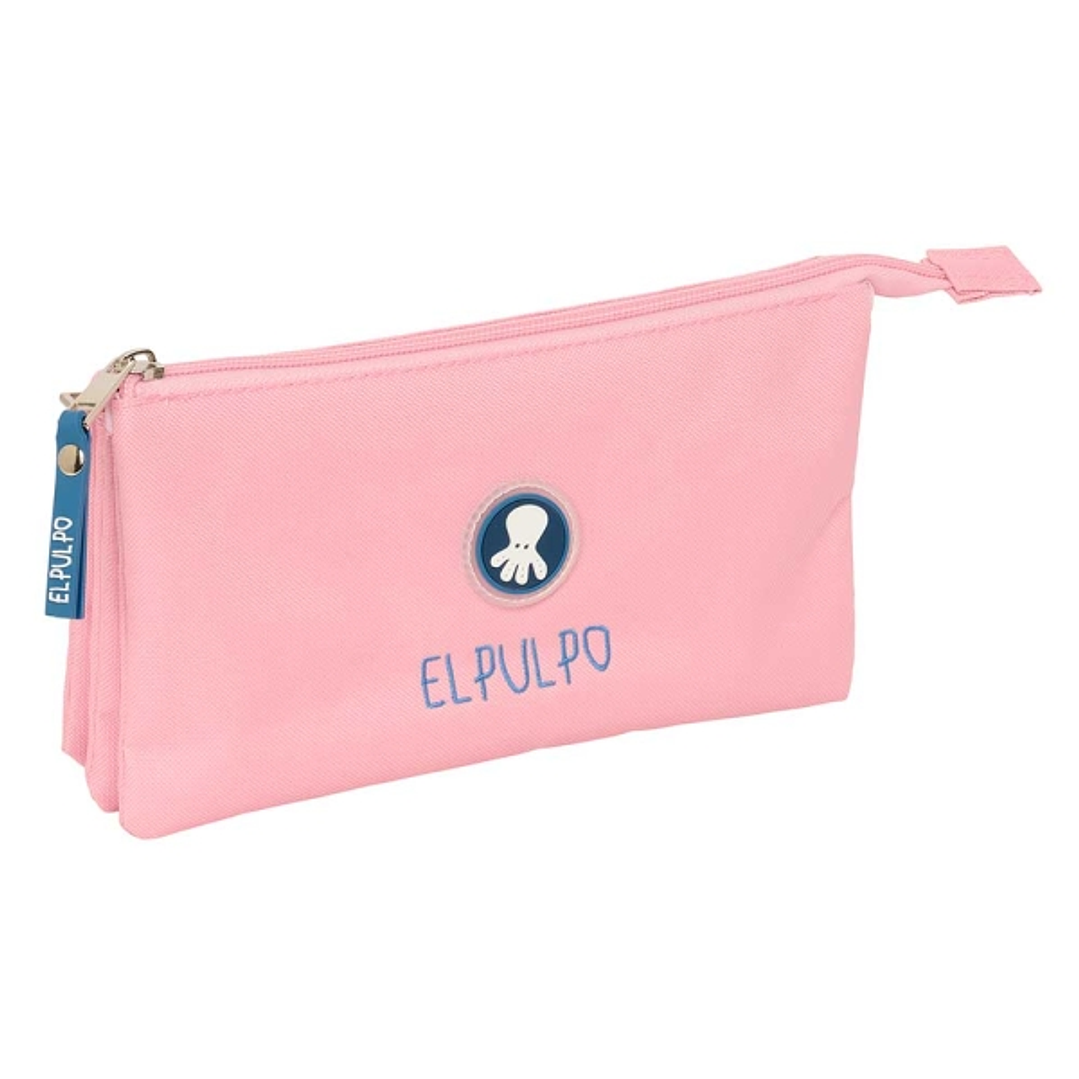 Safta el Pulpo Portatodo - 3 Compartimentos con Cremalleras - Bolsillo Interior - 0.6L - 220x30x120mm - Color Rosa 1