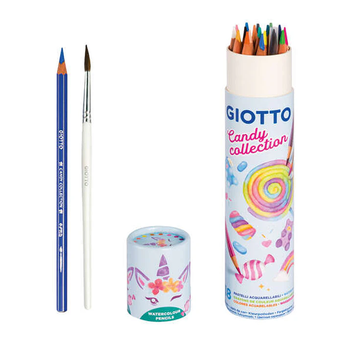 Giotto Candy Collection Acquarell Bote de 18 Lapices de Colores Acuarelables Hexagonales + Pincel - Colores Surtidos 1