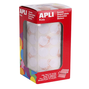 Apli Gomets Redondos Blancos Ø 15mm - 59 Hojas Pretroqueladas - 2832 Gomets por Rollo - Adhesivo Base Agua - Normas EN-71 y FSC