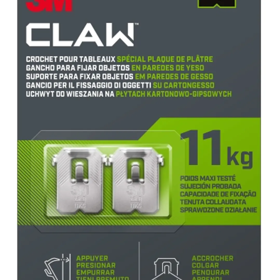 3M Claw Pack de 4 Ganchos de Metal para Paredes de Yeso - Soporta hasta 11kg - Color Gris/Titanio 1