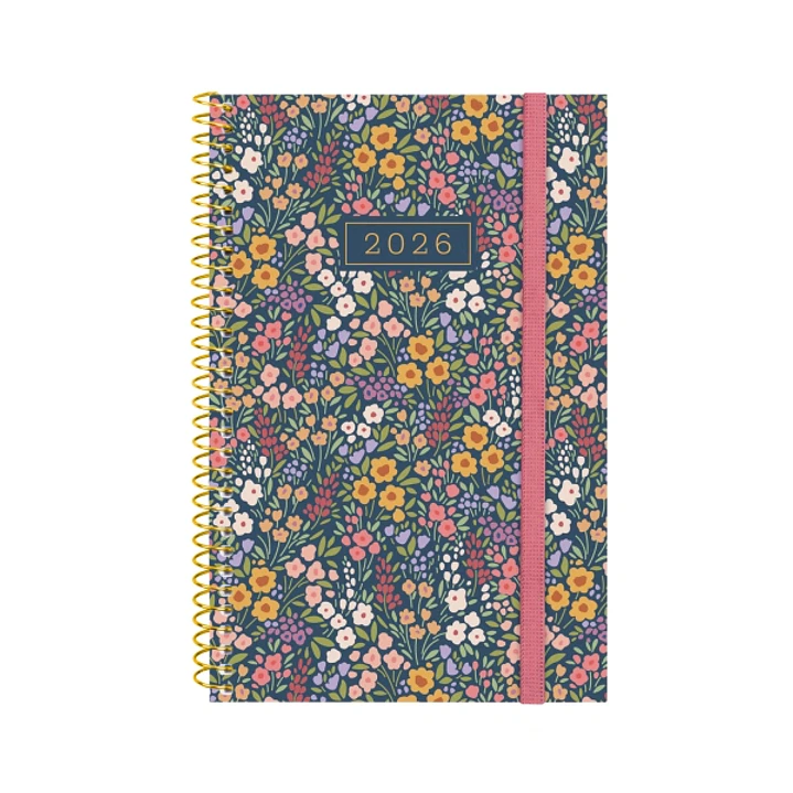 Finocam Design Collection Agenda de Espiral - Anual 2026 - Tapa Ligera - Formato E5 - 124x14x181mm - Semana Vista Horizontal - Tematica de Flores 1