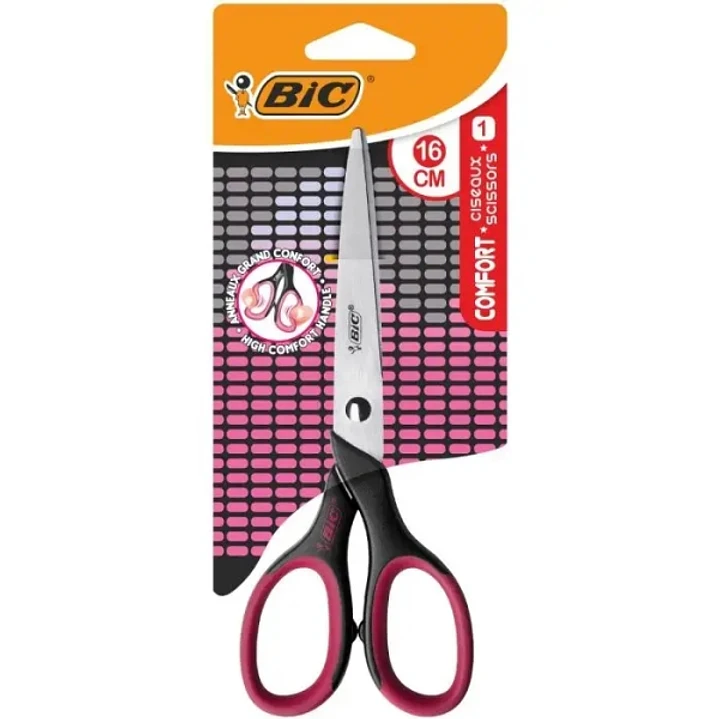 Bic Comfort Tijera Escolar de Acero Inoxidable 16cm - Mango Suave - Uso Diestro - Colores Surtidos Aleatorio 1