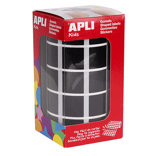 Apli Gomets Cuadrados Negros 20x20mm - 59 Hojas Pretroqueladas - 1770 Gomets por Rollo - Ideal para Desarrollar Habilidades y Capacidades en Niños - C