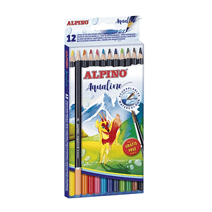 Alpino Aqualine Pack con 12 Lapices de Colores Hexagonales Acuarelables - Mina de 3.3mm - Colores Surtidos