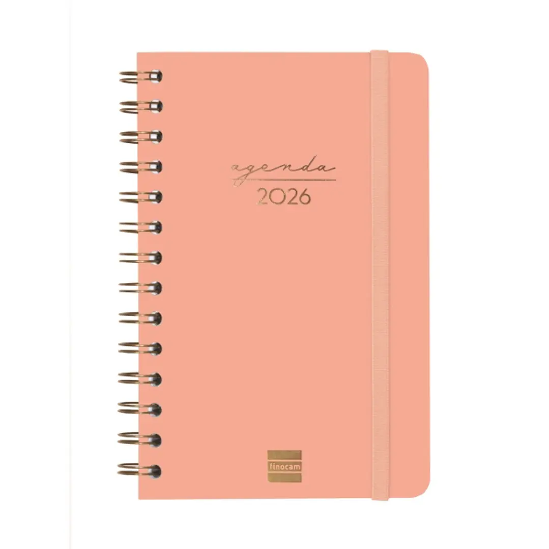 Finocam Alma Agenda - Anual 2026 - con Espiral - Formato E5 - 131x19x190mm - Semana Vista Horizontal - Color Coral 1