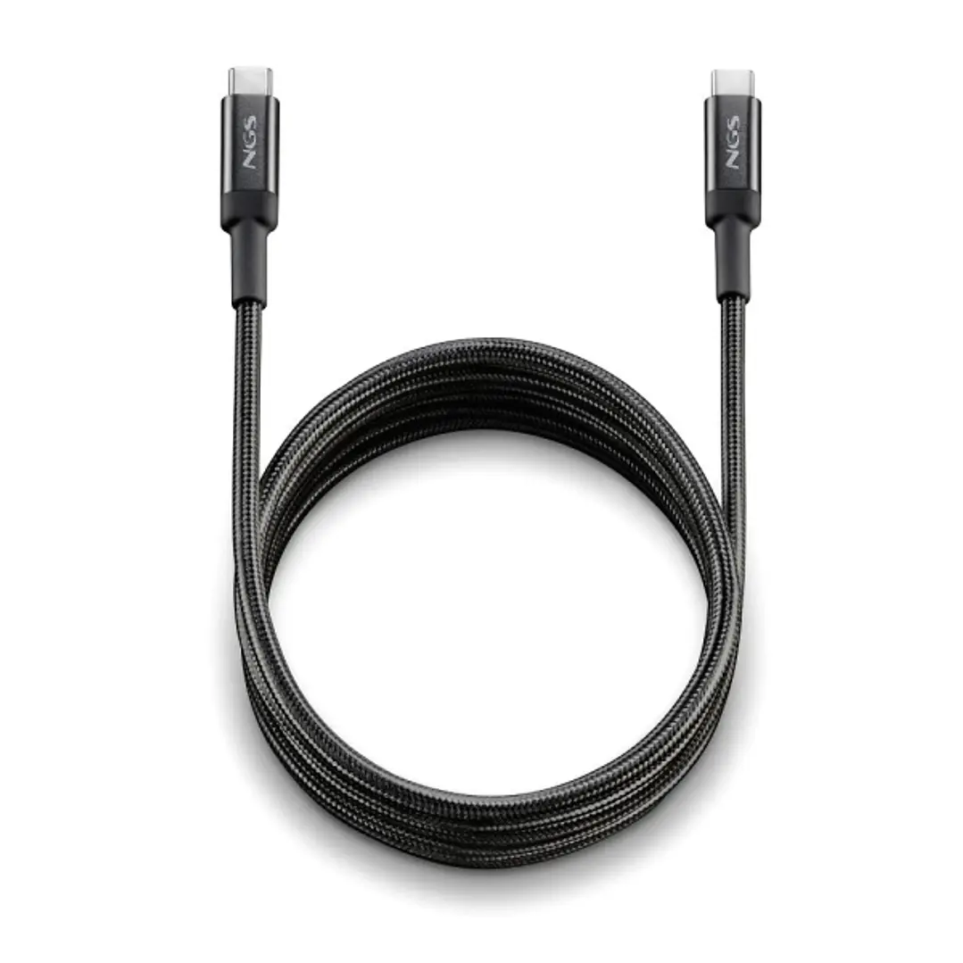 NGS Cable 2.0 USB-C Macho a USB-C Macho - Carga Ultrarapida hasta 65W - Longitud 3m - Color Negro 1