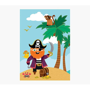 Pictura Tarjeta Zig-Zag - 15x22cm - Tematica Piratas - Tarjeta Triptica - Incluye Sobre Blanco - Papel con Certificacion FSC