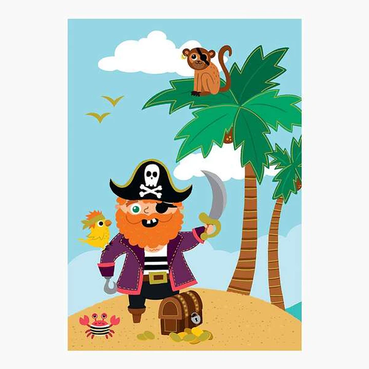 Pictura Tarjeta Zig-Zag - 15x22cm - Tematica Piratas - Tarjeta Triptica - Incluye Sobre Blanco - Papel con Certificacion FSC 1