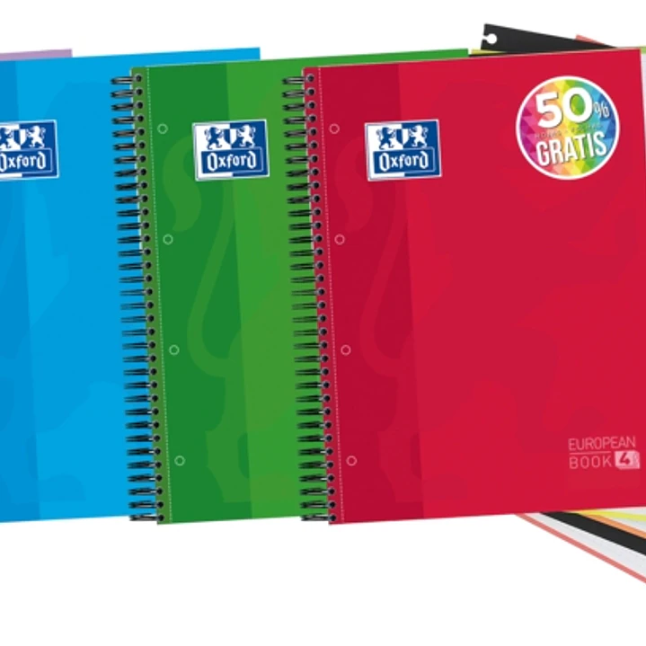 Oxford School Classic Europeanbook 4 Cuaderno Doble Espiral A4+ Cuadricula 5x5 - 120 Hojas Microperforadas 4 Taladros - Tapa Extradura Resistente - In 1