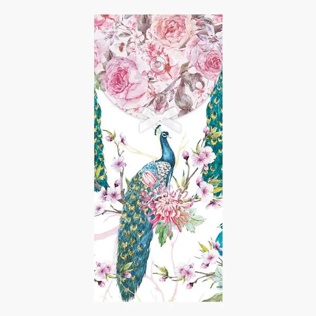 Pictura Tarjeta Money Cards - Tarjeta de Regalo Tipo Sobre Vertical - Tematica Pavo Real - 9.6x21.3cm - Embolsada Individualmente en Celofan - Incluid 1