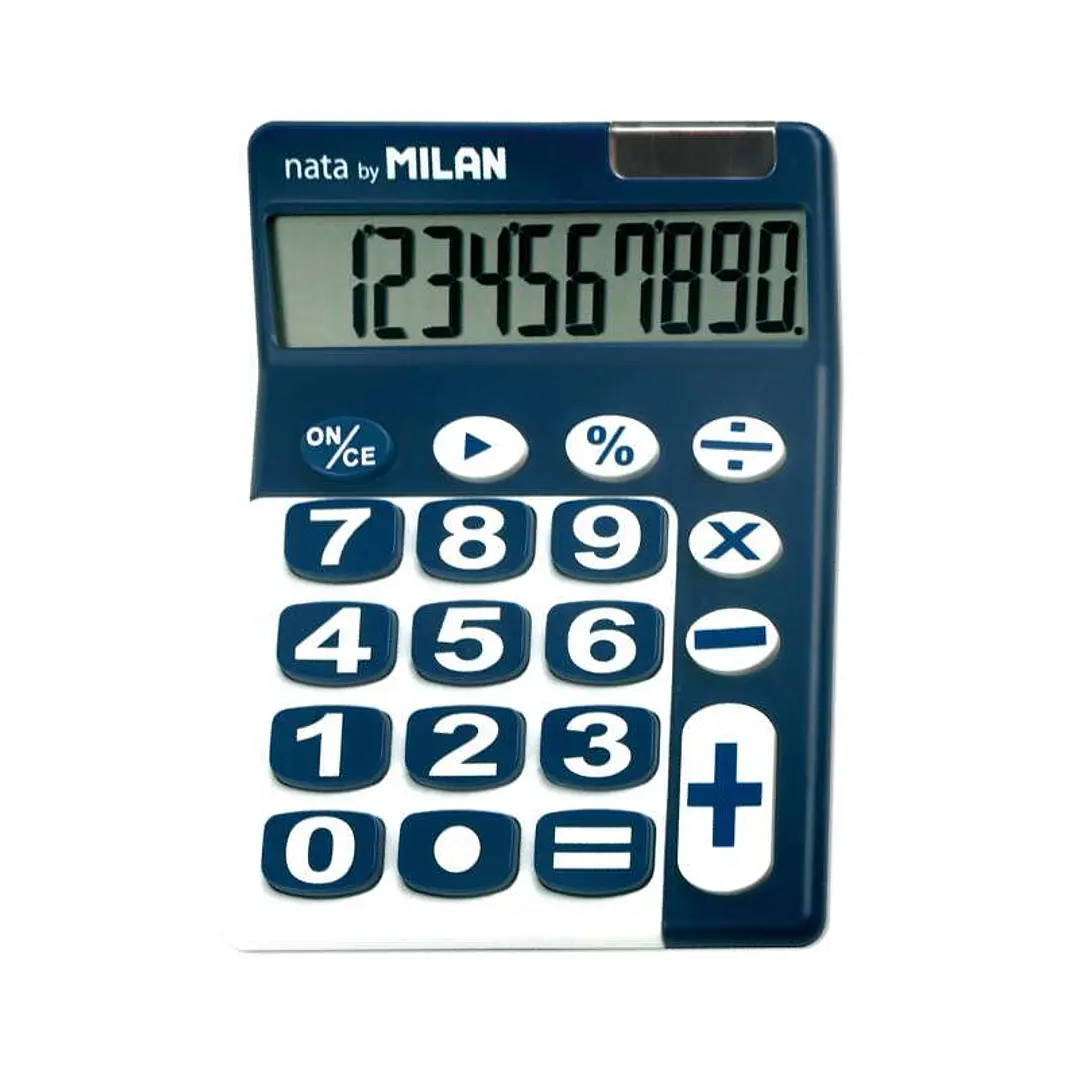 Milan Calculadora de Sobremesa 10 Digitos - Teclas Grandes - Apagado Automatico - Color Azul y Blanco 1