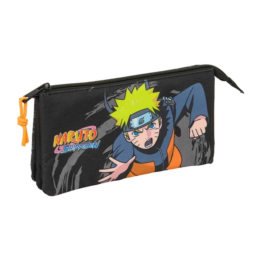 Safta Naruto Portatodo - 3 Compartimentos con Cremalleras - Bolsillo Interior - 0.6L - 220x30x120mm - Color Negro 1