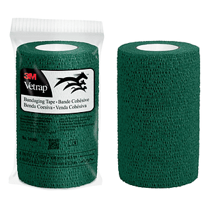 3M Vetrap Venda Cohesiva - 10cm x 4.5m - Flexible - Transpirable - Autoadhesiva - Color Verde Militar