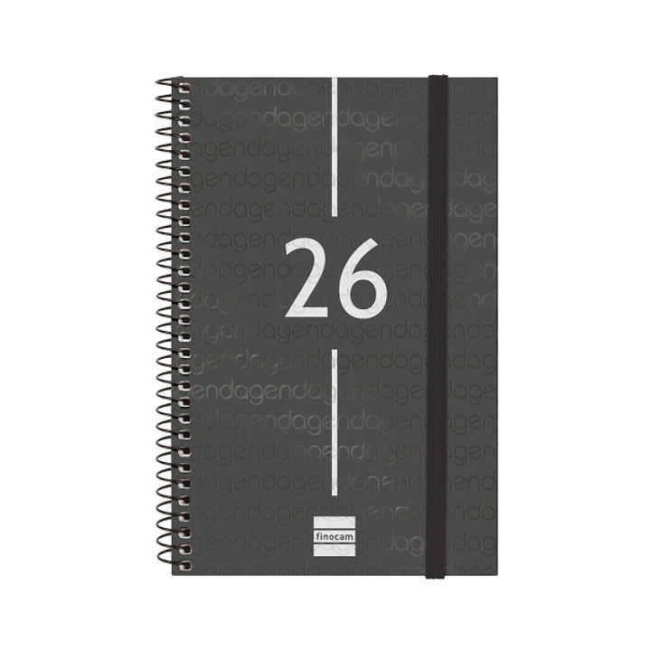 Finocam Year Agenda de Espiral - Anual 2026 - Tapa Ligera - Formato E5 - 125x14x181mm - Semana Vista Horizontal - Color Negro 1