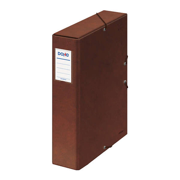 Dohe Caja para Proyectos Lomo 7cm - Carton Forrado con Papel Impreso y Plastificado - Cierre con Gomas - Color Cuero 1