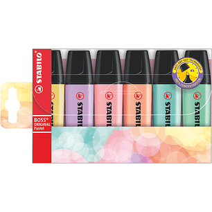 Stabilo Boss 70 Pastel Pack de 6 Rotuladores Marcadores Fluorescentes - Trazo entre 2 y 5mm - Recargable - Tinta con Base de Agua