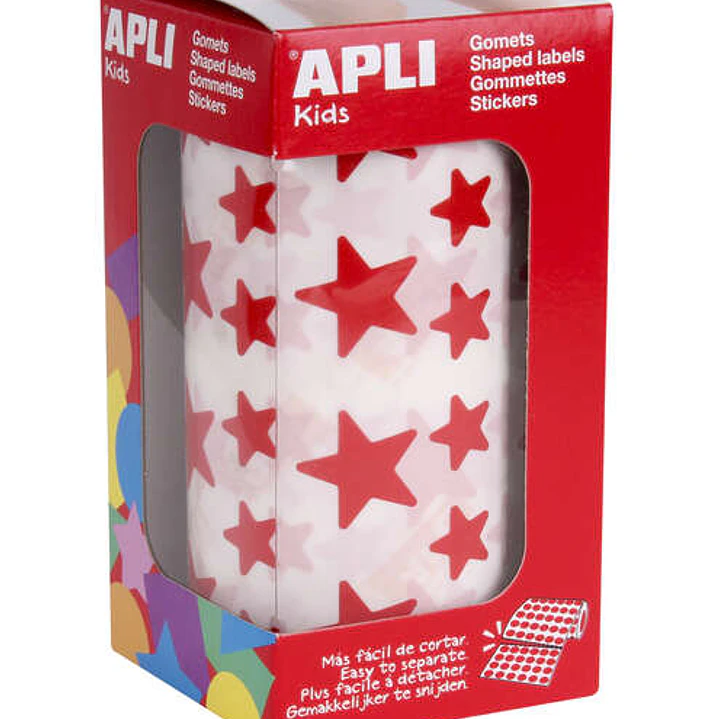 Apli Gomets Estrella Rojos - 12.5mm y 19.5mm - Adhesivo Permanente - 59 Hojas - 2360 Gomets por Rollo - Ideal para Desarrollar Habilidades y Cumplir N 1