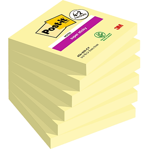 Post-It Super Sticky Pack de 6 Blocs de 90 Notas Adhesivas Reposicionables - 76x76mm - Promocion 4 Blocs + 2 Gratis - Color Amarillo Claro