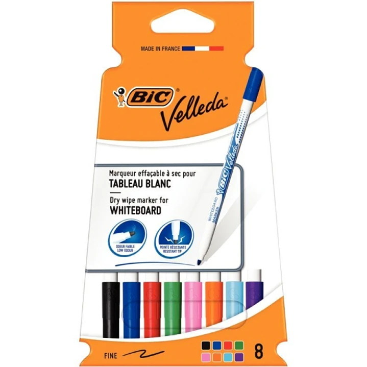 Bic Velleda 1721 Pack con 8 Rotuladores para Pizarra - Punta Fina - Trazo de 1.5mm - Borrado Optimo - Colores Surtidos 1