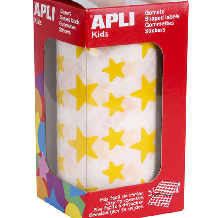 Apli Gomets Estrella Amarillos - 12.5mm y 19.5mm - Adhesivo Permanente - 2360 Gomets por Rollo - Ideal para Desarrollar Habilidades Infantiles 1