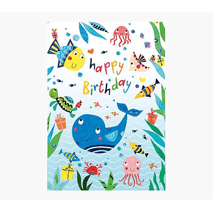 Pictura Tarjeta Zig-Zag - 15x22cm - Tematica Animales Marinos - Tarjeta Triptica - Incluye Sobre Blanco - Papel con Certificacion FSC