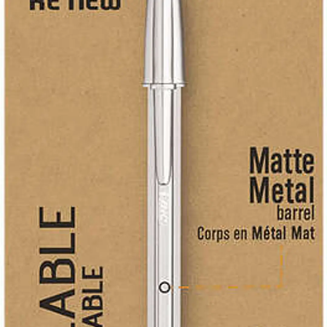 Bic Cristal Re´new Pack de Boligrafo Recargable de Bola + 2 Recambios - Punta Redonda de 1.0mm - Trazo 0.32mm - Tinta con Base de Aceite - Cuerpo Meta 1