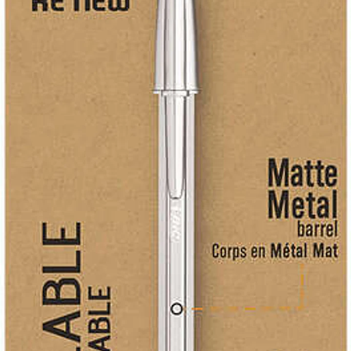 Bic Cristal Re´new Pack de Boligrafo Recargable de Bola + 2 Recambios - Punta Redonda de 1.0mm - Trazo 0.32mm - Tinta con Base de Aceite - Cuerpo Meta 1