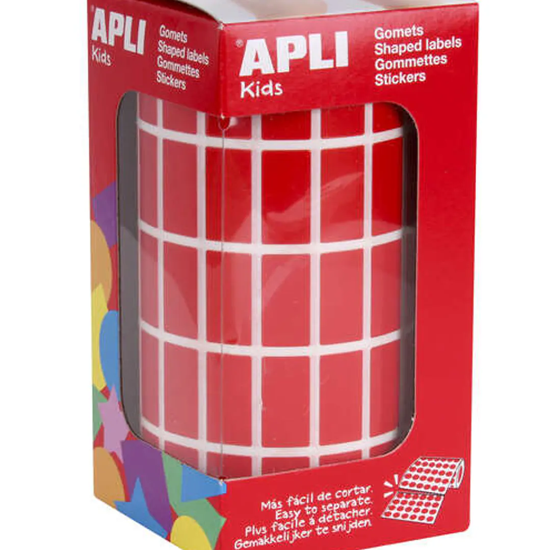 Apli Gomets Rectangulares Rojos - 20x10mm - 59 Hojas Pretroqueladas - 3540 Gomets por Rollo - Ideal para Actividades Infantiles - Cumple Normas de Cal 1