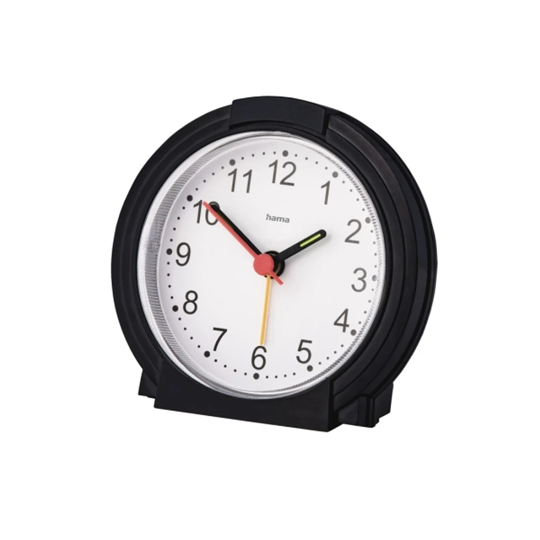 Hama Classic Reloj Despertador Analogico - Manecillas y Numeros Fluorescentes - Funciona con 1 Pila AA - 9.5x3.8cm - Color Negro 1