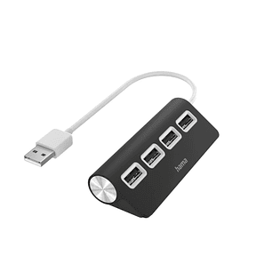 Hama Essential Hub USB 2.0 - Cable USB-A Integrado de 15cm - 4x USB-A - Color Negro