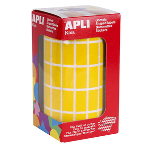 Apli Gomets Rectangulares Amarillos - 20x10mm - 59 Hojas Pretroqueladas - 3540 Unidades por Rollo - Ideal para Escuelas y Talleres Infantiles - Cumple