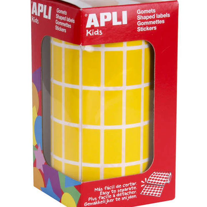 Apli Gomets Rectangulares Amarillos - 20x10mm - 59 Hojas Pretroqueladas - 3540 Unidades por Rollo - Ideal para Escuelas y Talleres Infantiles - Cumple 1